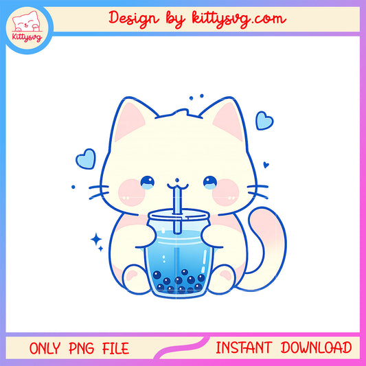 Kawaii cat boba japanese cute png, cute cat cartoon png