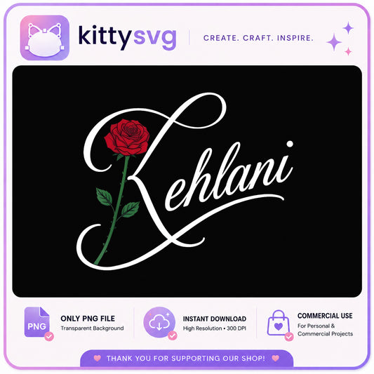 Kehlani Rose Script PNG, Red Rose Name Design PNG, Floral PNG