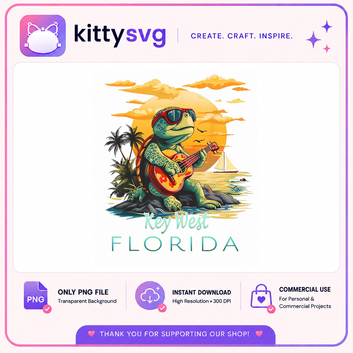 Key West Florida Turtle PNG, Beach Summer Turtle PNG, Florida PNG