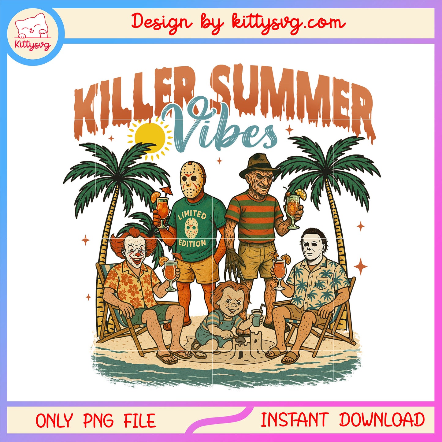 Killer summer vibes horror halloween png, horror summer vibes png