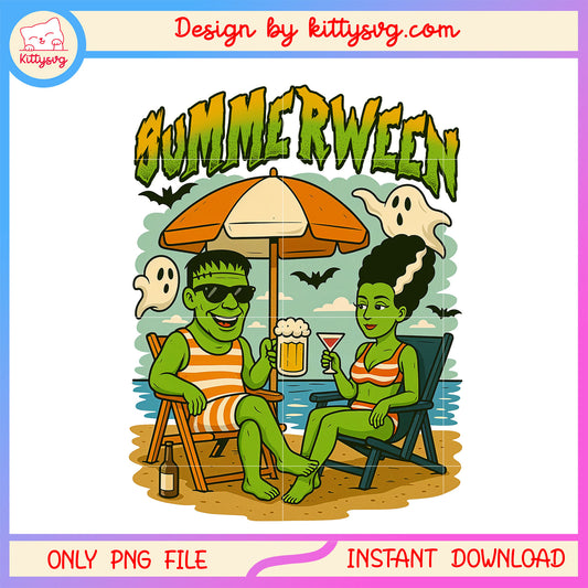 Killer summerween vibes png, summer vibes png, couples halloween costumes​ png