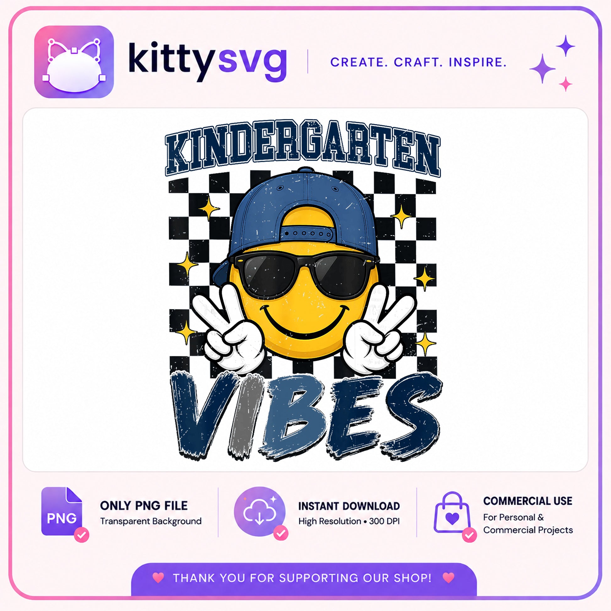 Kindergarten Vibes PNG, Back To School PNG, Smiley Face PNG