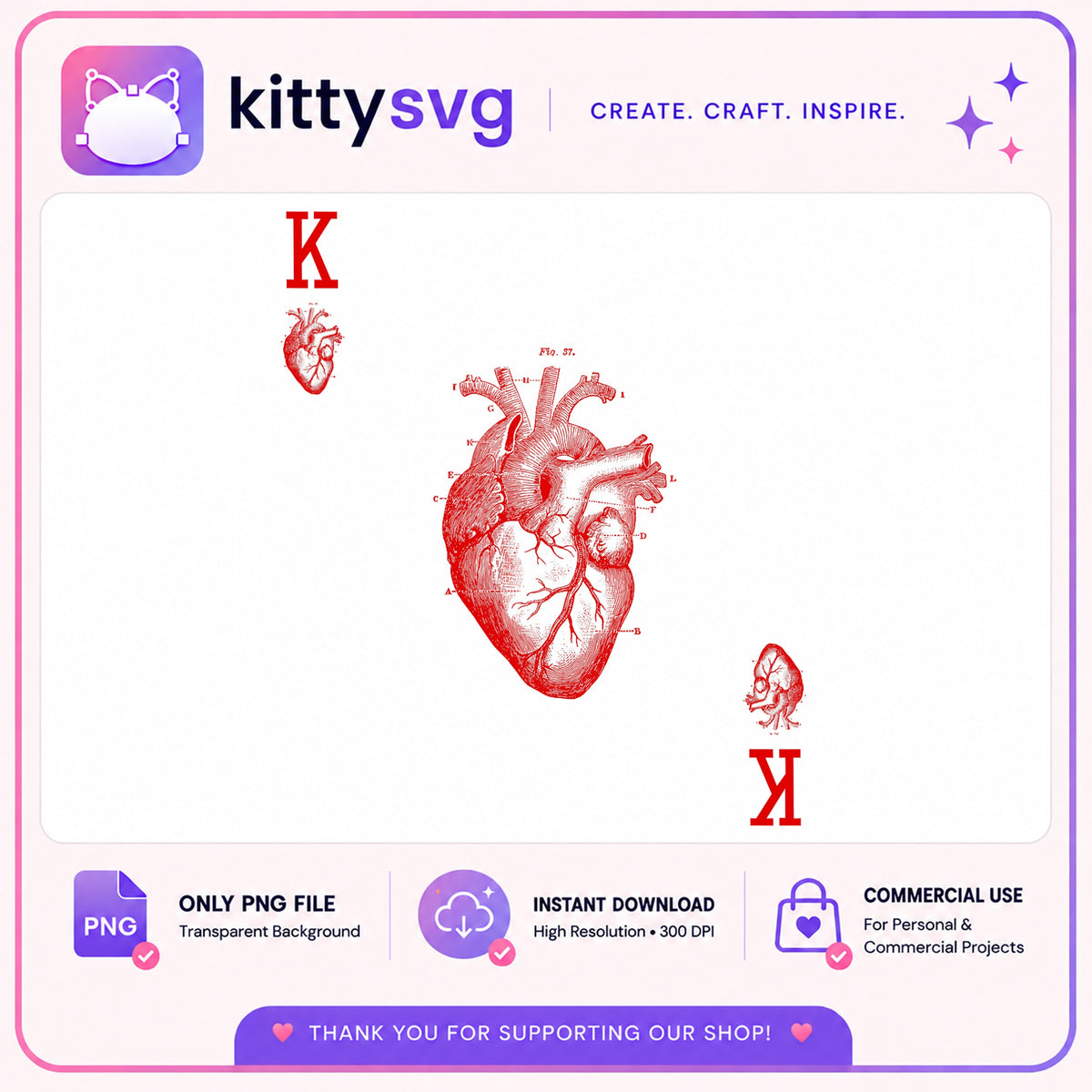 King Of Hearts Playing Card PNG, Anatomical Heart PNG, Valentine PNG