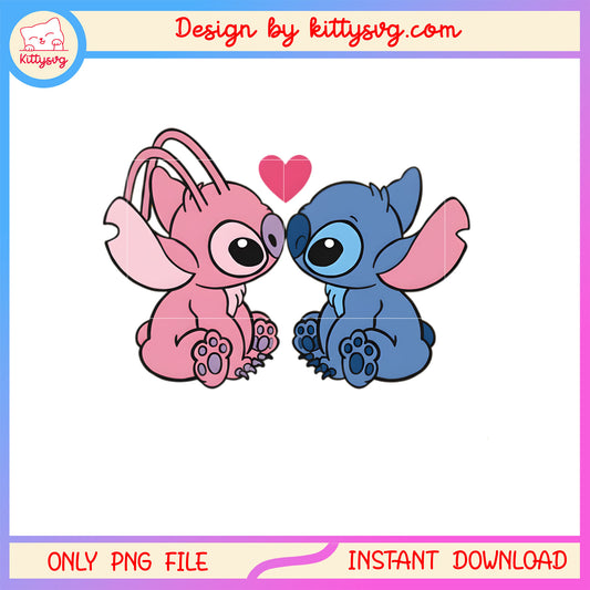 Kiss stitch copule valentine png, stitch valentines day​​ png