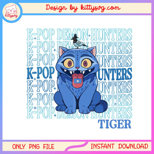 Kpop demon hunters cute tiger blue character png, kpop hunter png