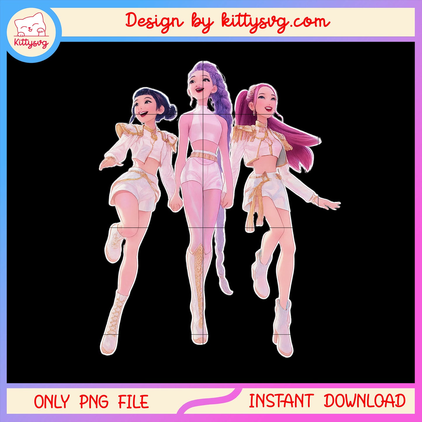 Kpop demon hunters girl team design png, huntrix movie png