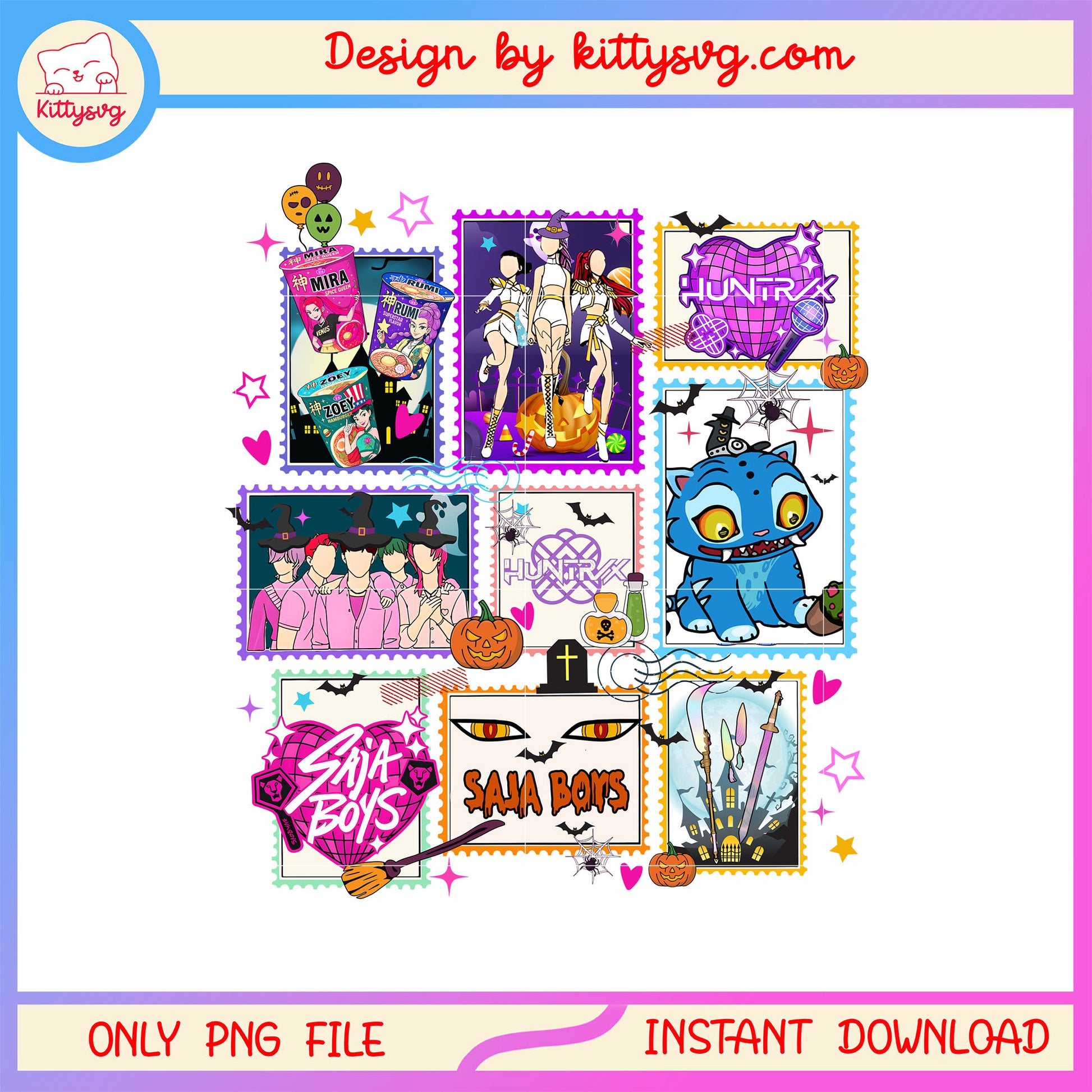 Kpop demon hunters huntrix stamp png, the huntrix png