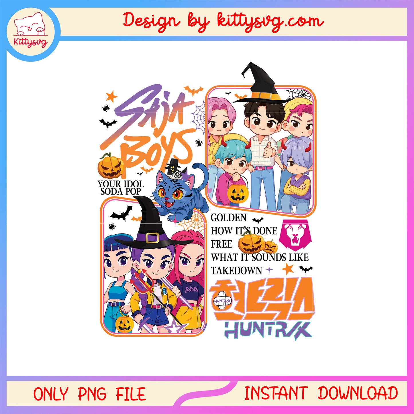 Kpop demon hunters huntrix witch png, happy halloween png