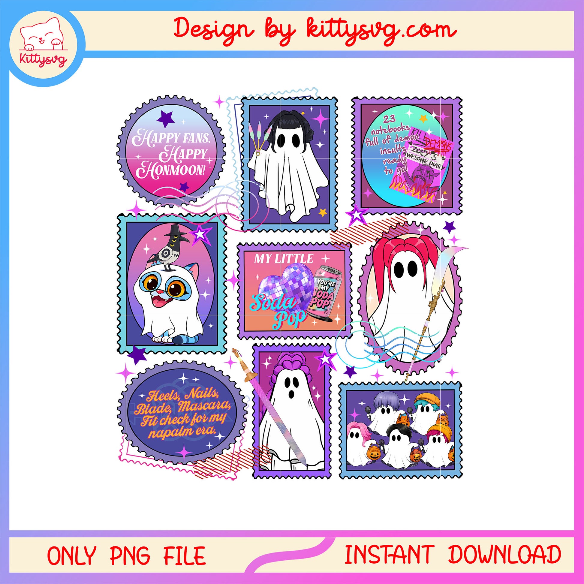 Kpop demon hunters saja boys ghost png, happy halloween png