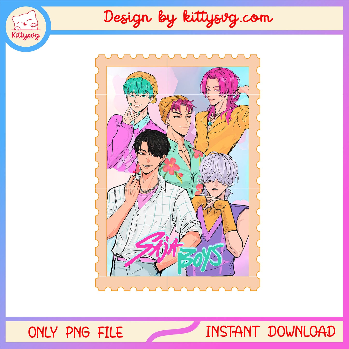 Kpop demon hunters saja boys stamp frame png, kpop demon hunters characters​ png