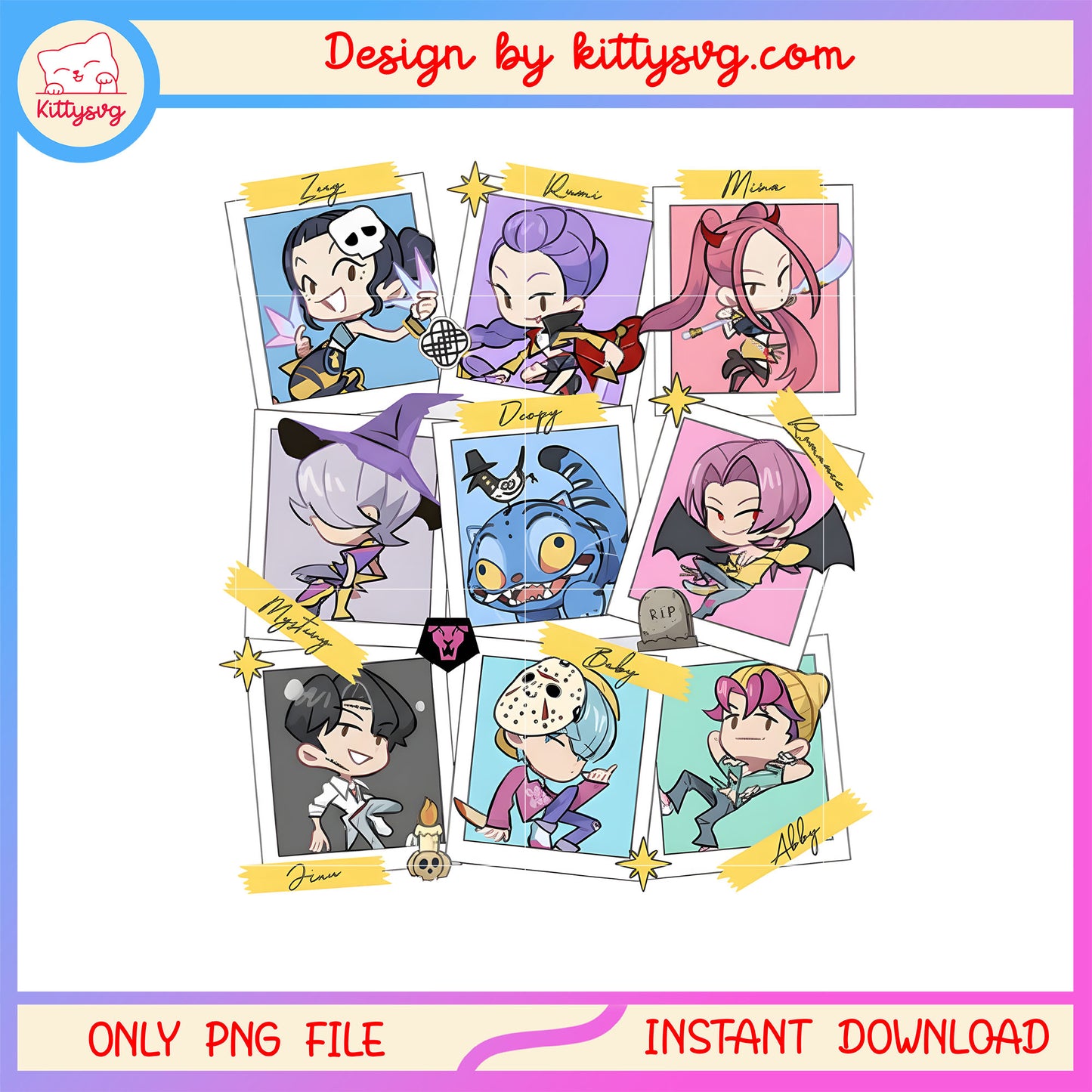 Kpop hunters band halloween cartoon pics png, kpop demon hunters merch png