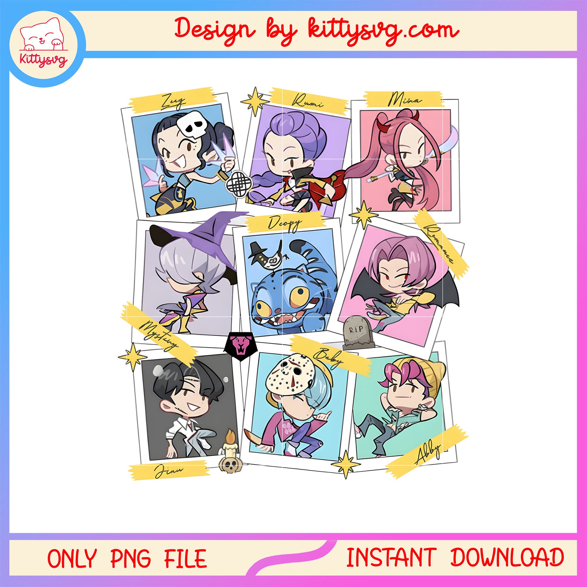 Kpop hunters band halloween cartoon pics png, kpop demon hunters merch png