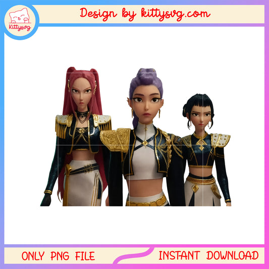 Kpop hunters girl characters png, kpop demon hunters movie png