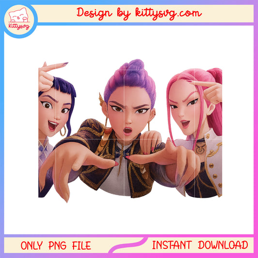 Kpop hunters girl team singing png, huntrix movie png, demon hunters png