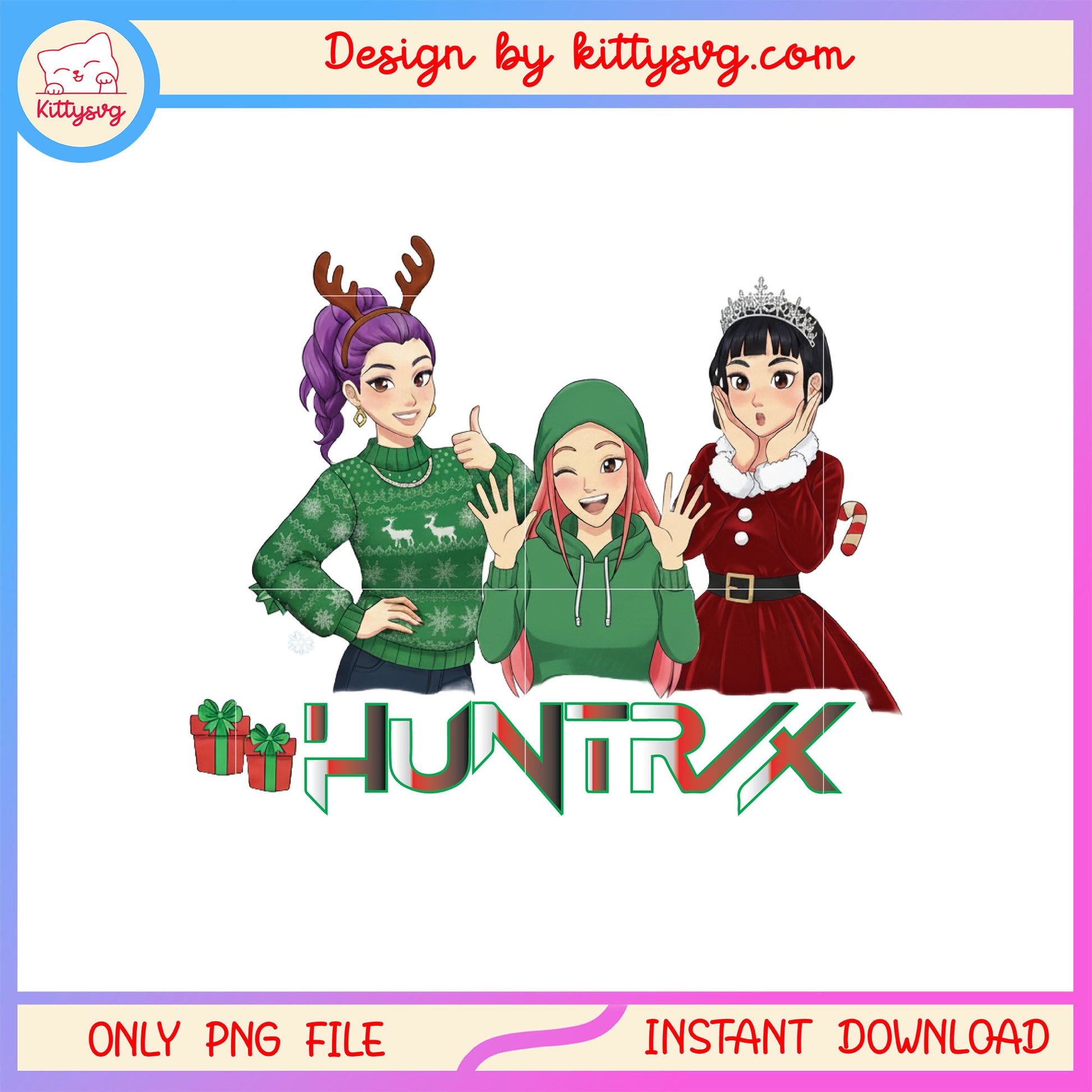 Kpop huntrix band merry christmas gifts png, kpop demon hunters png
