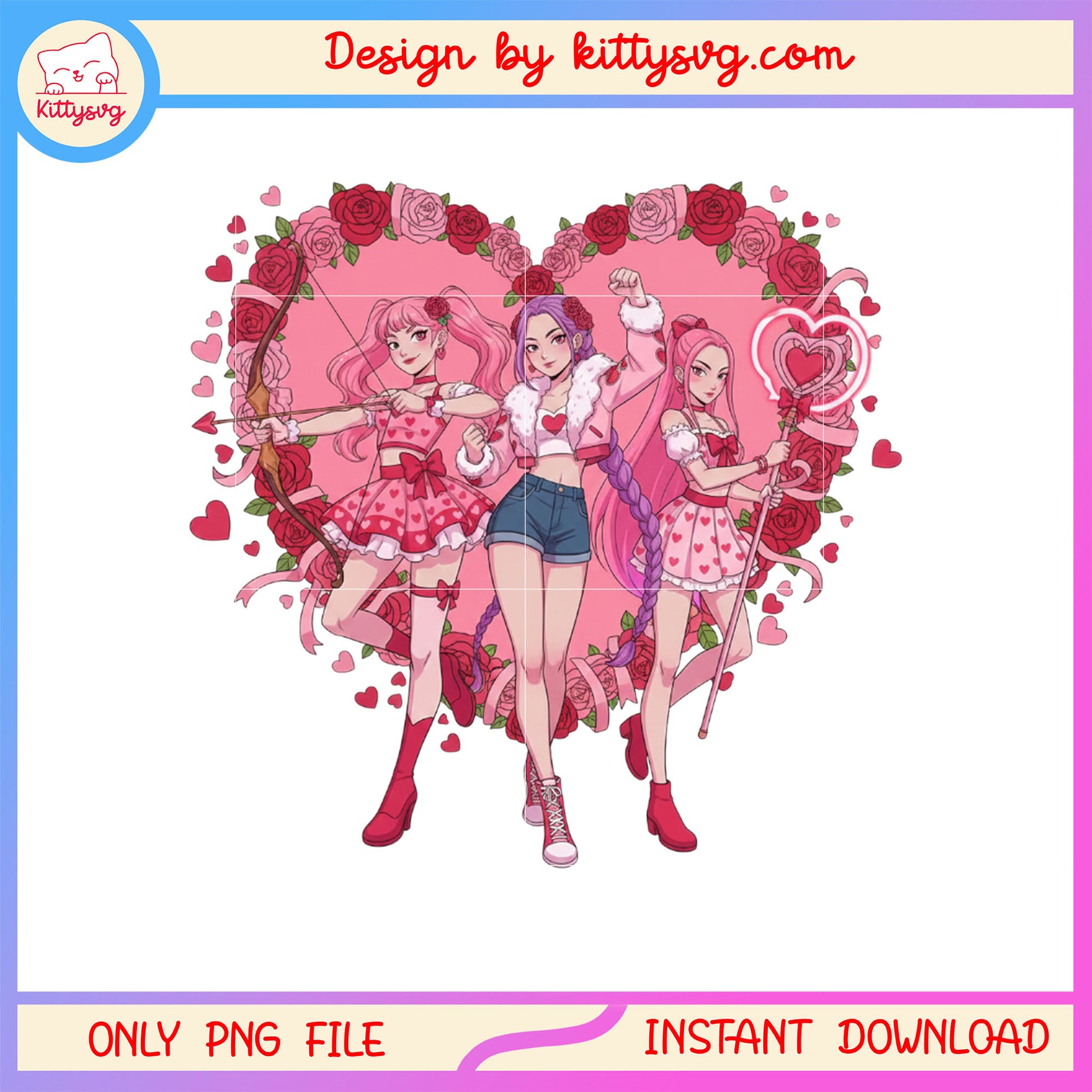 Kpop huntrix bow and arrow love valentine png,  kpop demon hunters png