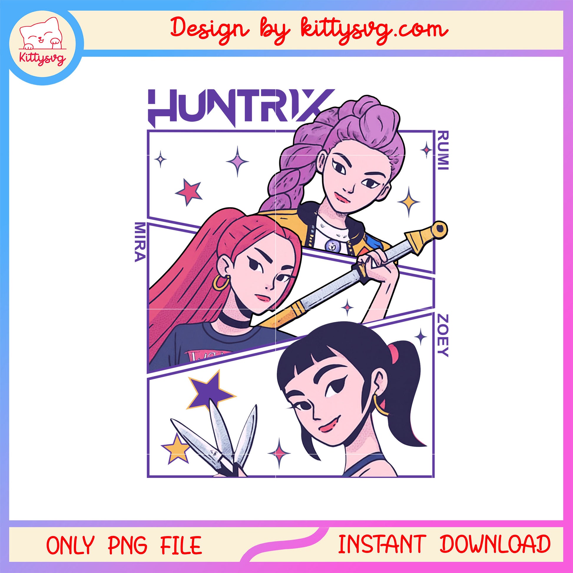 Kpop huntrix girl band design png, kpop demon hunters png