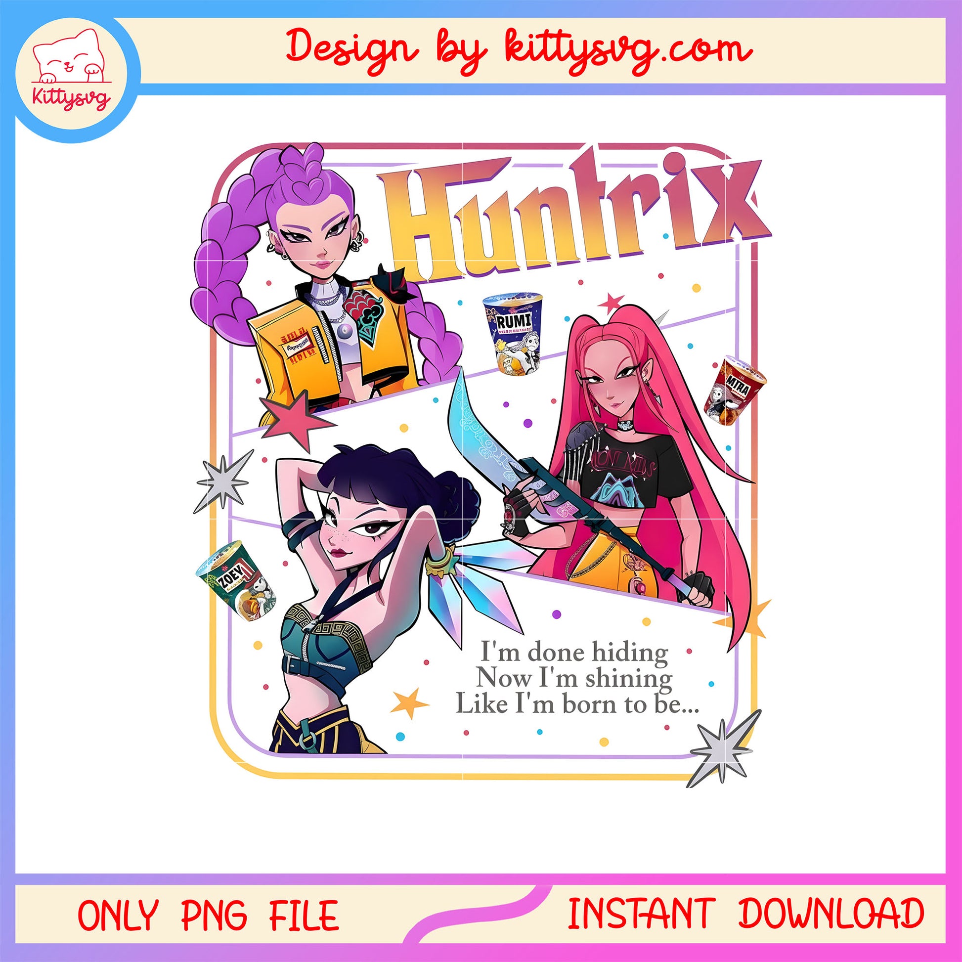 Kpop huntrix halloween i'm done hiding quote png, kpop demon hunters group png