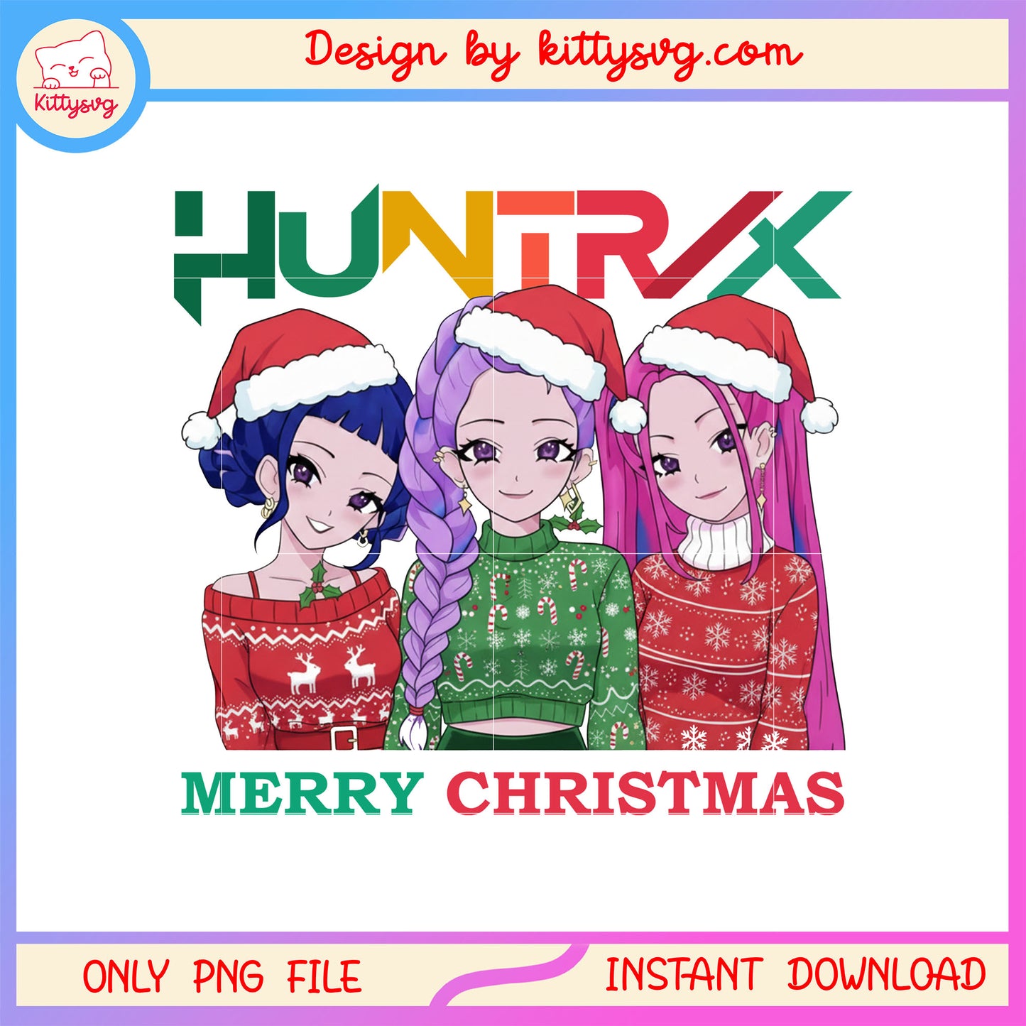 Kpop huntrix members merry christmas design png, huntrix team png