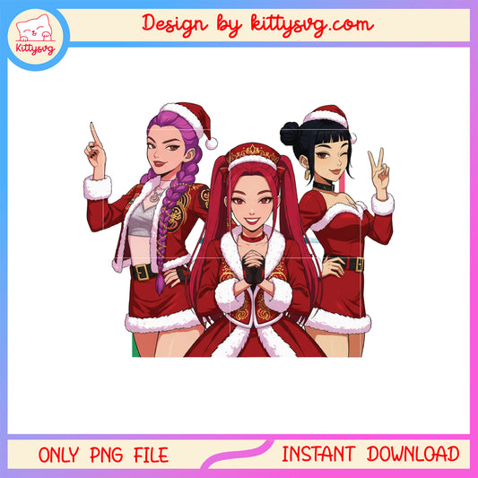 Kpop huntrix posing for christmas png, christmas movies png