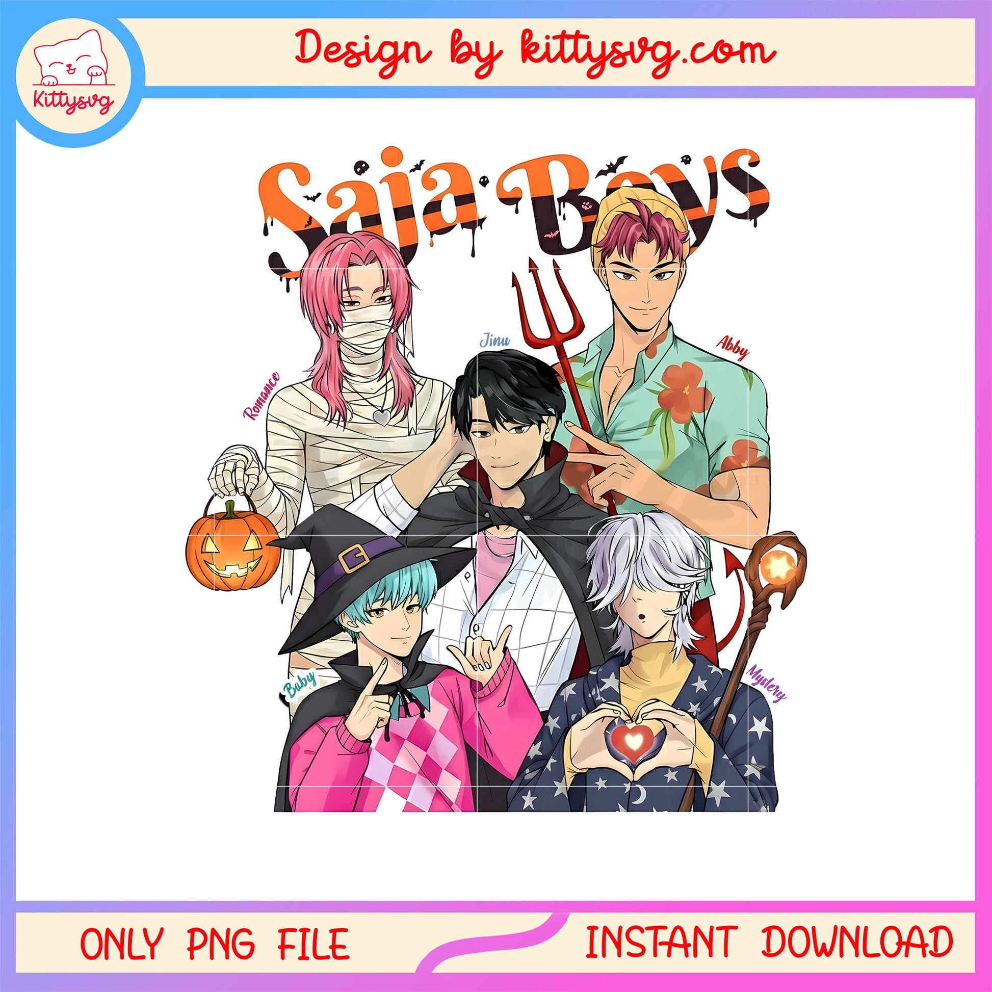 Kpop saja boys band halloween png, kpop demon hunters saja boys names png