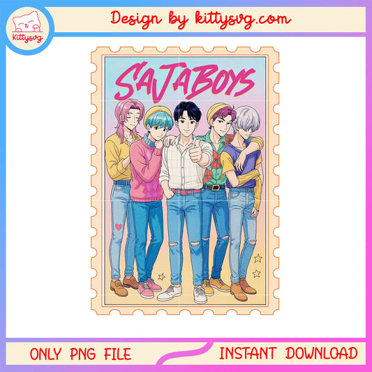 Kpop saja boys band stamp design png, kpop demon hunters saja boys names png