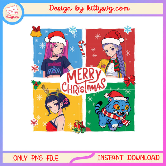 Kpop tiger huntrix christmas collage picture png, merry x'mas png