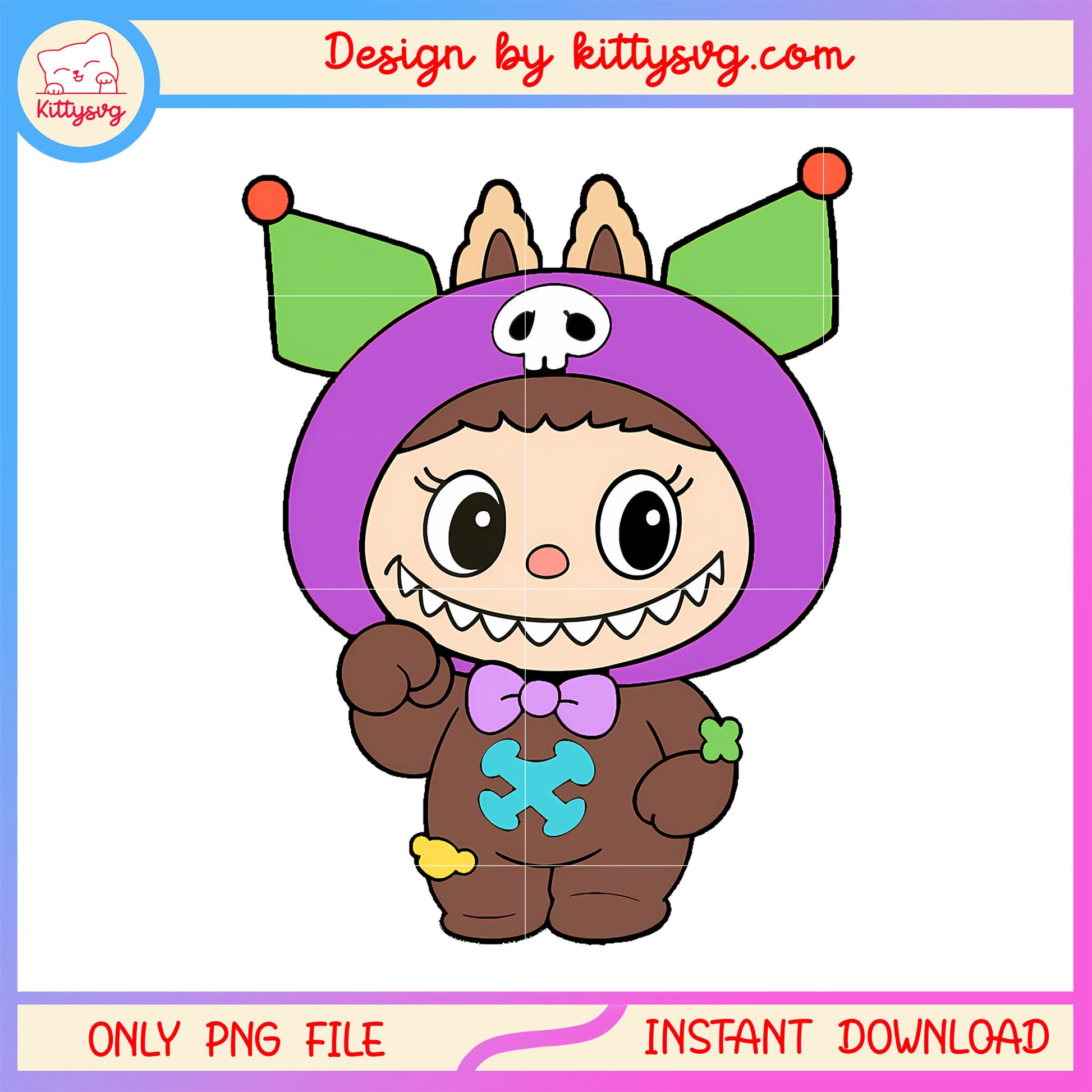 Kuromi labubu cute doll costume design png, kuromi cartoon png