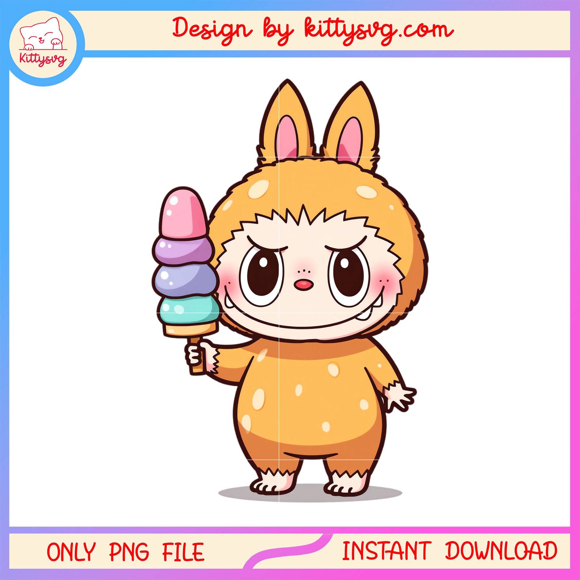 Labubu baby monster and ice cream design png, labubu monster png