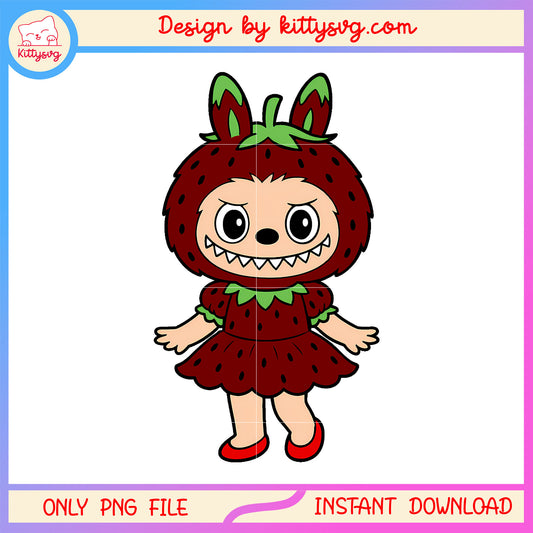 Labubu pop mart strawberry design png, labubu red color png