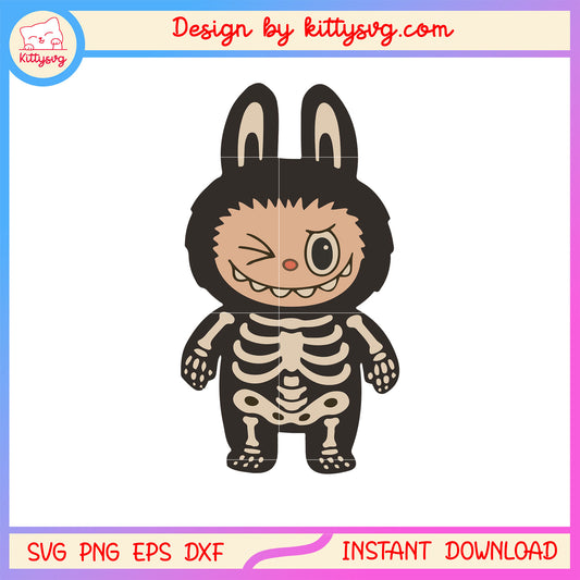 Labubu skeleton halloween costume svg, labubu monster svg