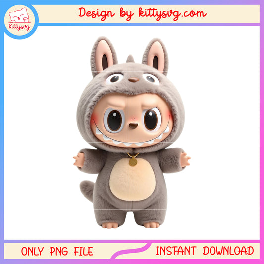 Labubu the monsters gray cute design png, labubu toy png, labubu gray png