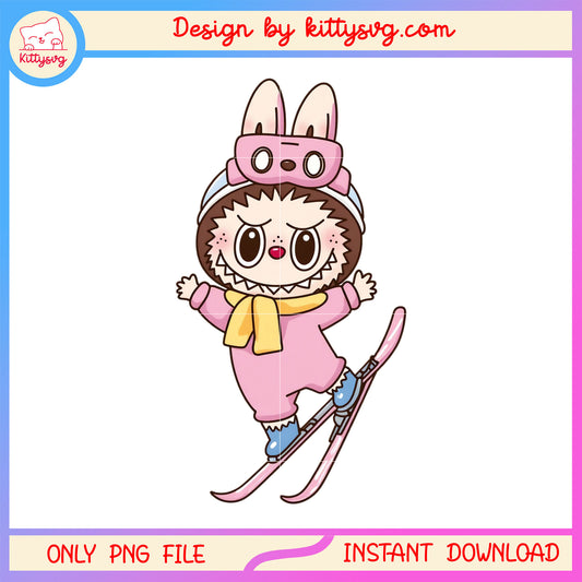Lady pink labubu ice skating doll design png, labubu png, labubu doll png