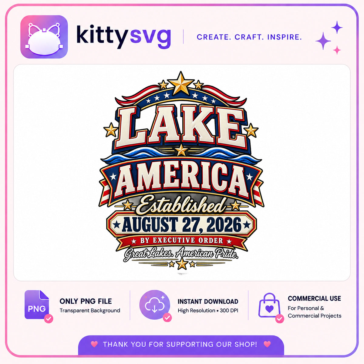 Lake America Established PNG, Patriotic Lake Life PNG, 4th Of July PNG