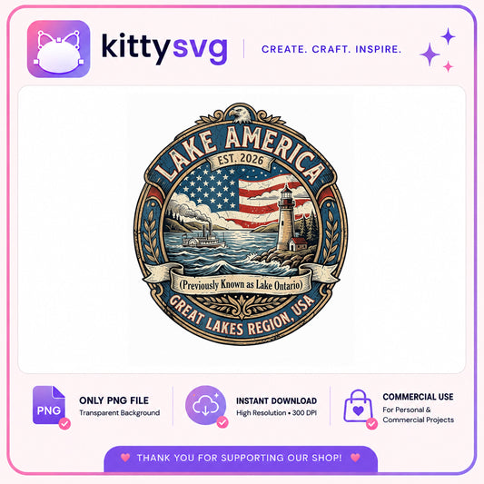 Lake America PNG, Great Lakes Vintage Badge, Patriotic PNG