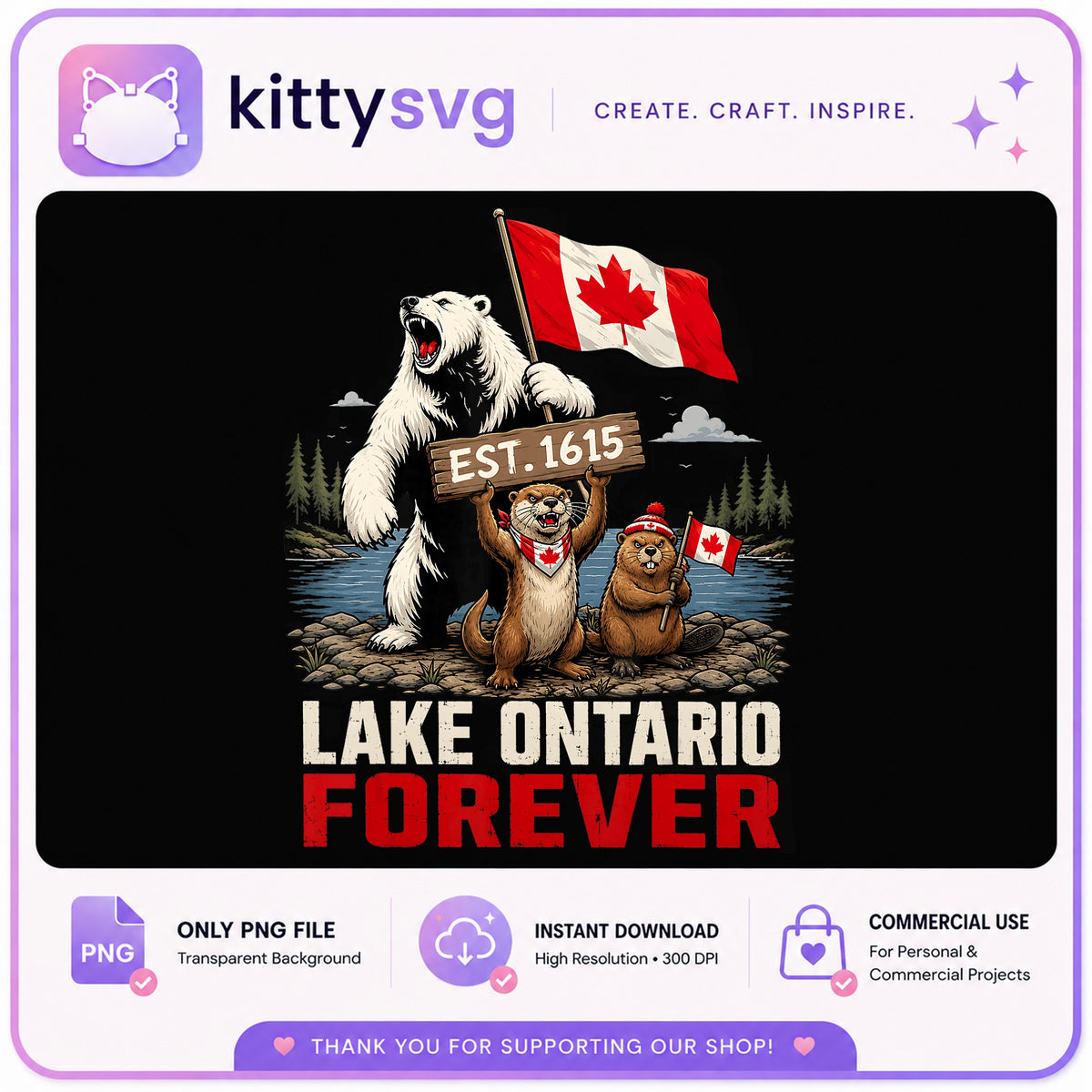 Lake Ontario Forever PNG, Canada Day Bear Beaver, Patriotic PNG