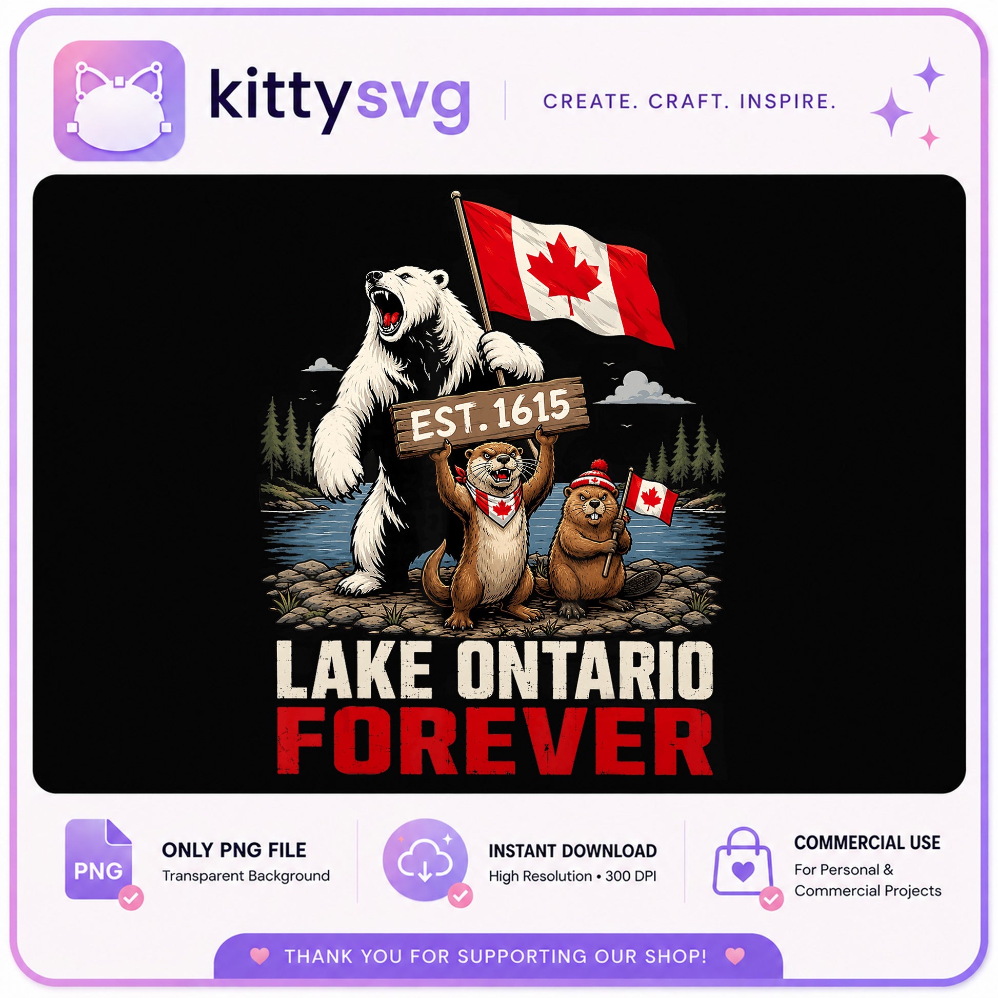 Lake Ontario Forever PNG, Canada Day Bear Beaver, Patriotic PNG
