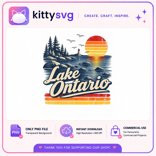 Lake Ontario Retro Sunset PNG, Vintage Lake Life PNG, Travel PNG
