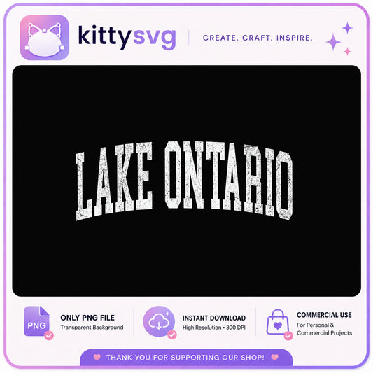 Lake Ontario Varsity Arched Text PNG, Distressed Lake PNG, Canada PNG