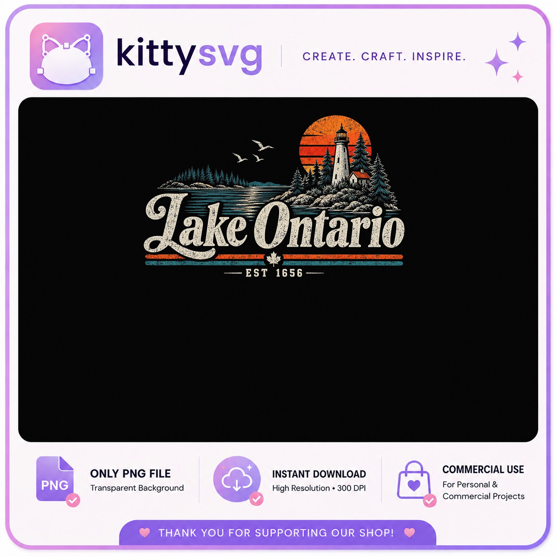 Lake Ontario Vintage Retro PNG, Lighthouse Lake PNG, Canada PNG