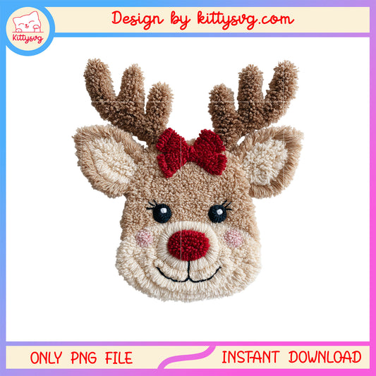 Latch hook yarn crochet bow reindeer png, reindeer christmas png