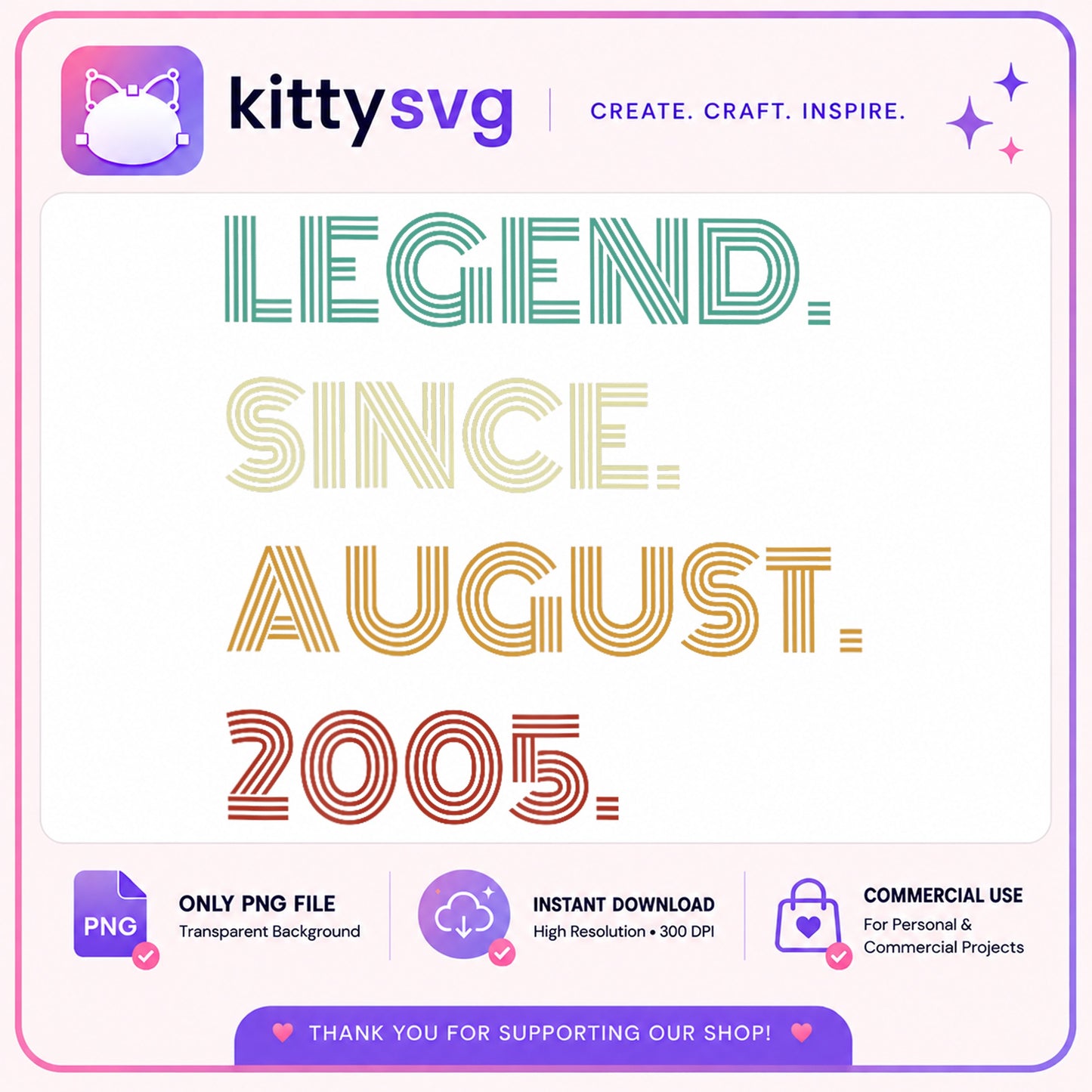 Legend Since August 2005 PNG, Birthday Month PNG, Retro Birthday PNG