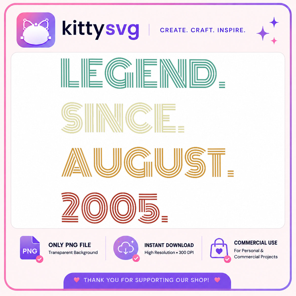 Legend Since August 2005 PNG, Birthday Month PNG, Retro Birthday PNG