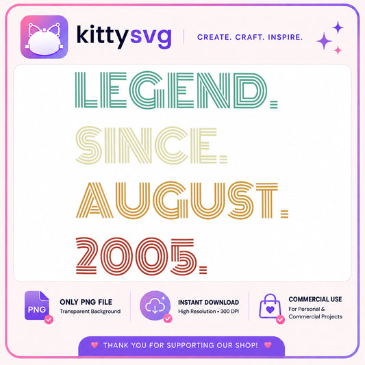 Legend Since August 2005 PNG, Birthday Month PNG, Retro Birthday PNG