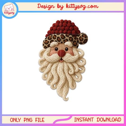 Leopard santa claus head christmas patchwork png, the santa claus png