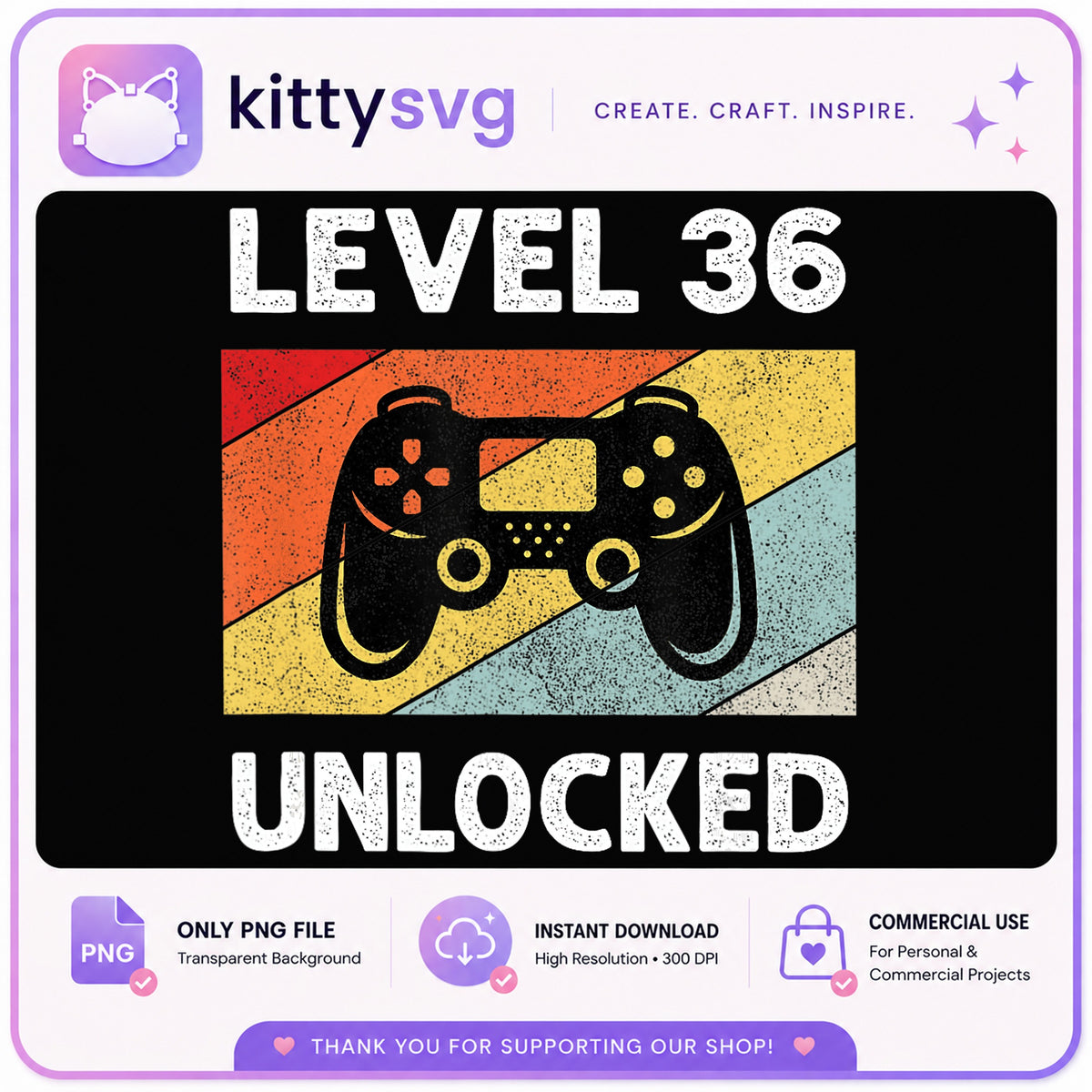 Level 36 Unlocked PNG, Gamer Birthday PNG, Retro Gaming PNG