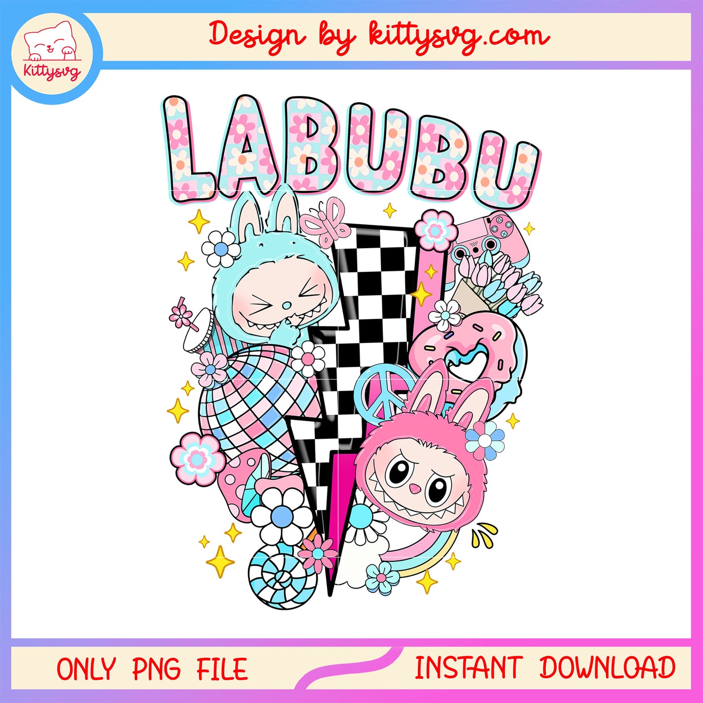 Lightning bolt labubu macaron design png, labubu decor png