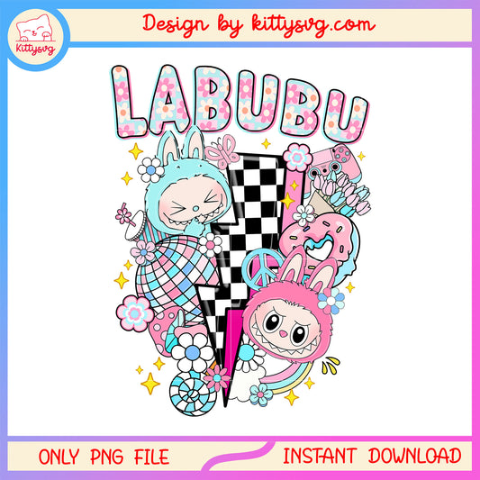 Lightning bolt labubu macaron design png, labubu decor png