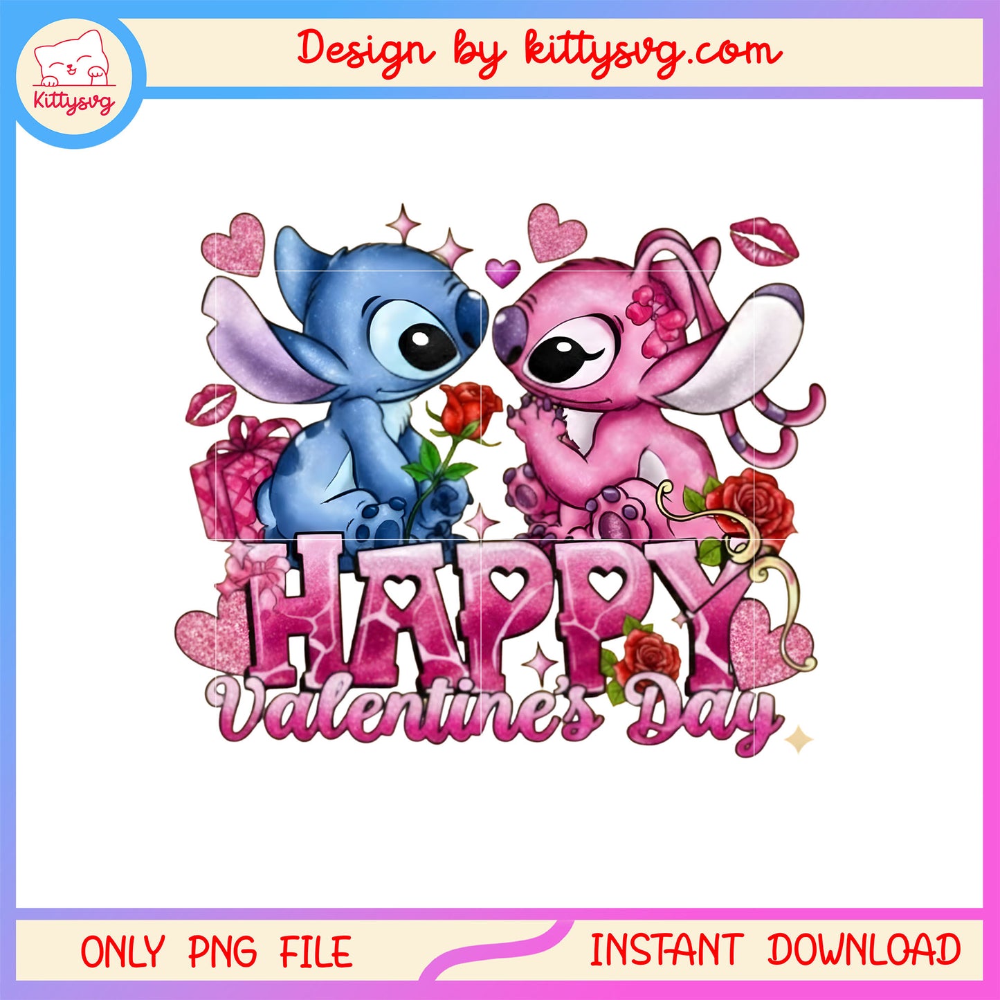 Lips rose valentine stitch png, stitch valentines day​​ png
