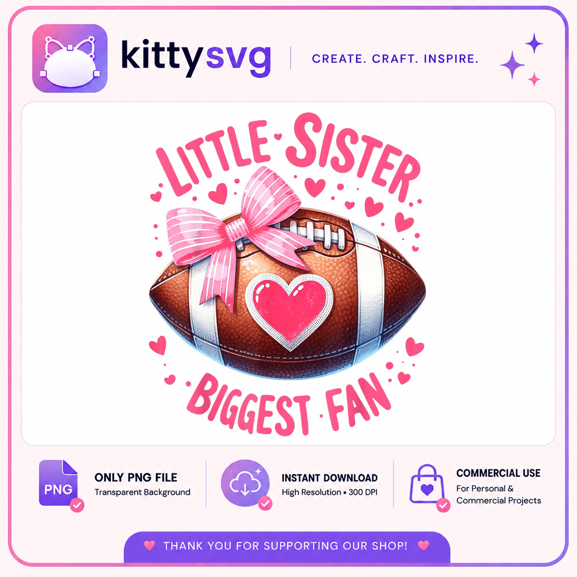 Little Sister Biggest Fan PNG, Football Sister PNG, Game Day PNG